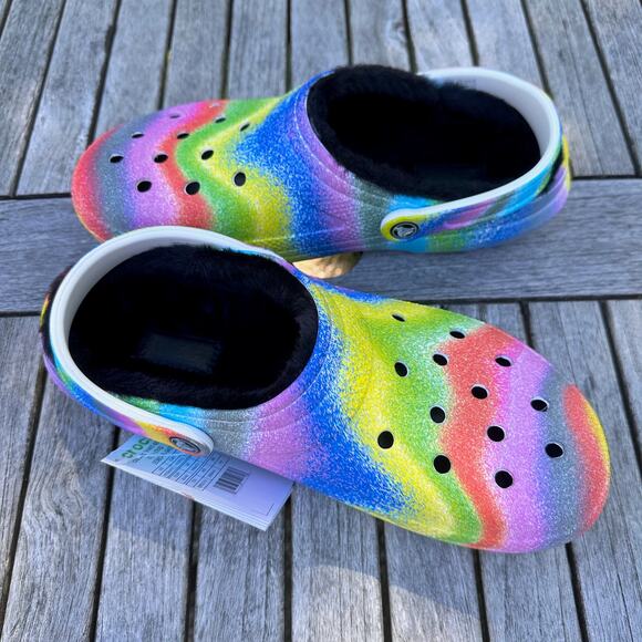 Crocs Classic Lined Mens 10 W 12 Clogs Spray Rainbow Tie Dye Slip On Shoes New - Picture 4 of 13